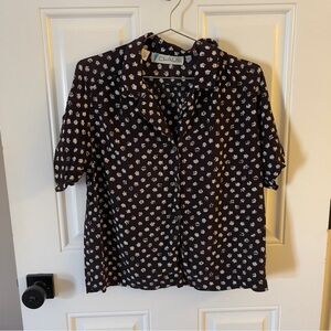 Vintage Chaus black button up top with white floral pattern